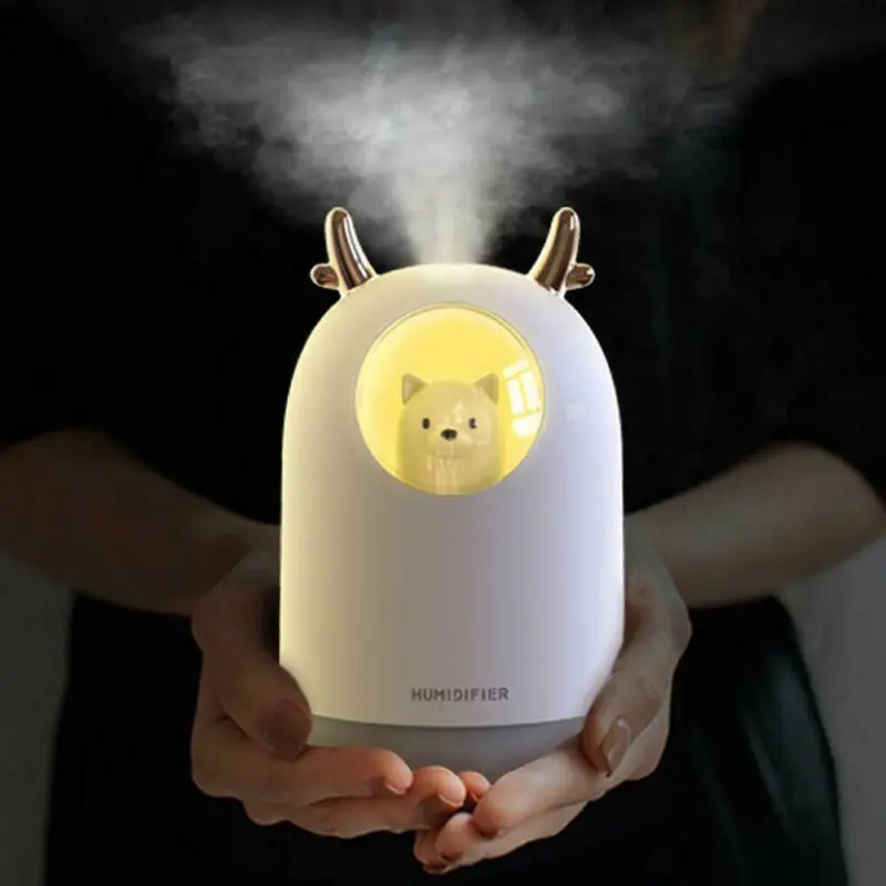 300ml LED Humidifier Cute Bear Ultrasonic Aroma Essential Oil Diffuser USB Air Purifier Home Office Car Living Room Bedroom
