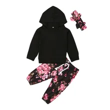 От 0 до 2 лет осенне-зимний комплект одежды для новорожденных девочек, топы и штаны с цветочным принтом, комплект одежды из 3 предметов