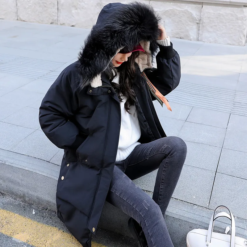 

Зимнее пальто, женская длинная теплая куртка на утином пуху, женская одежда с капюшоном из меха енота, 2020 толстый пуховик, пальто на зиму LW1726