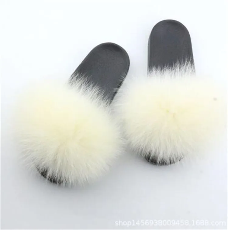 Женские зимние тапочки с натуральным лисьим мехом; милая домашняя обувь из пушистого плюша; женские меховые шлепанцы; женские меховые сандалии; размер 45 - Цвет: As shown