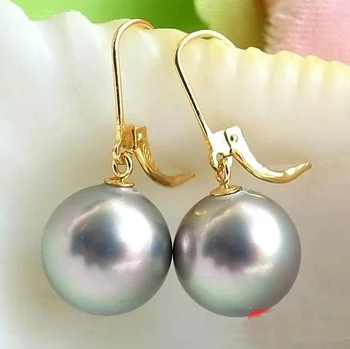 

Unique Pearls jewellery Store 14mm Gray Round South Sea Shell Pearl Dangle Earring Charming Women Gift Jewelry Fast Shipping