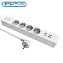 NTONPOWER Smart USB Power Strip EU Plug 4 Outlet Port Charger - 1.5M Cable Electronic Socket Home Office Surge Protector