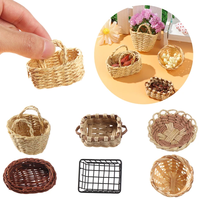1/12 Scale Dollhouse Furniture Storage Basket Vegetable Food Hand-woven Iron Frame Dollhouse Miniature Decoration Kids Gift 1