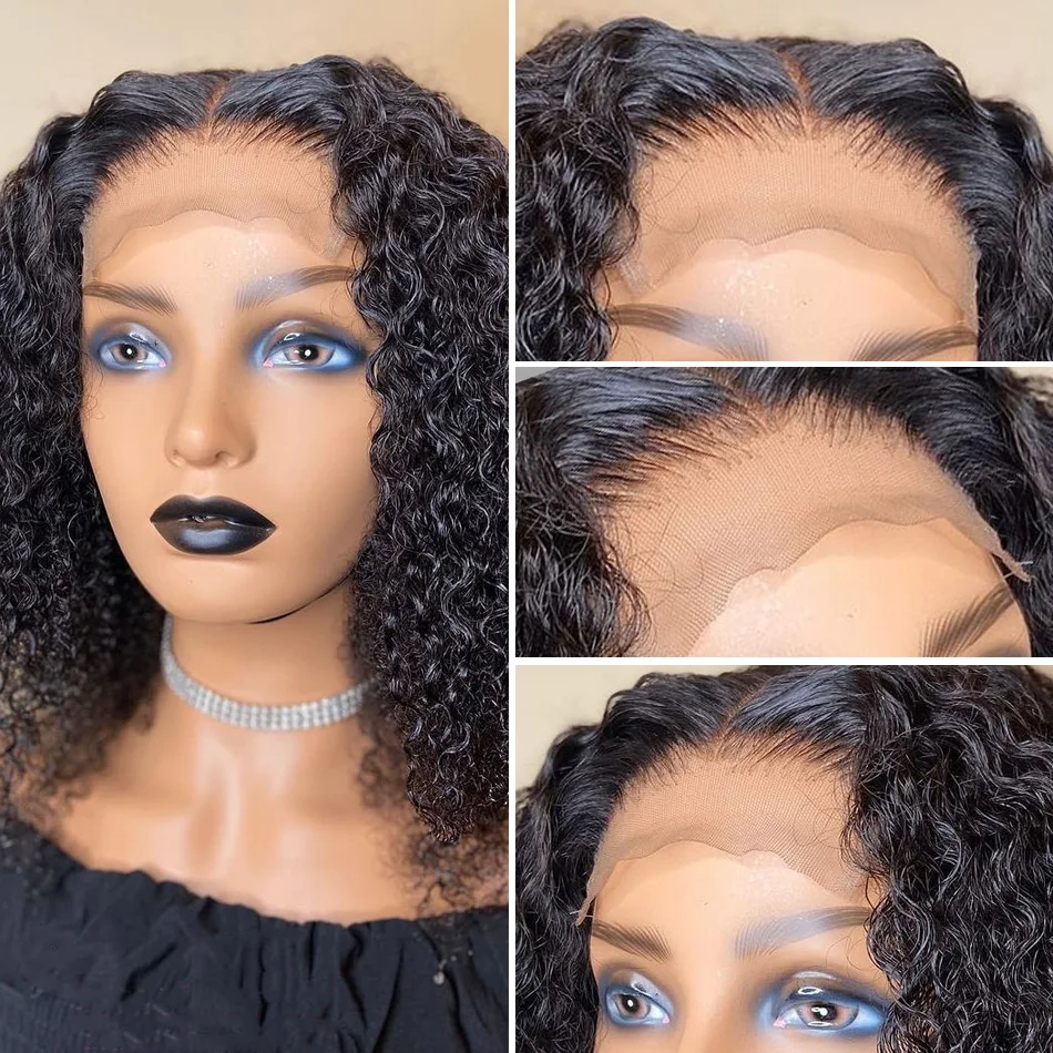 Perucas da Parte Dianteira do Laço para Mulher com Preplucked Resistente ao Calor Comprimento Médio Natural Preto Encaracolado Parte Livre Sintético Diário - Festa Bob 6 Apliques e perucas