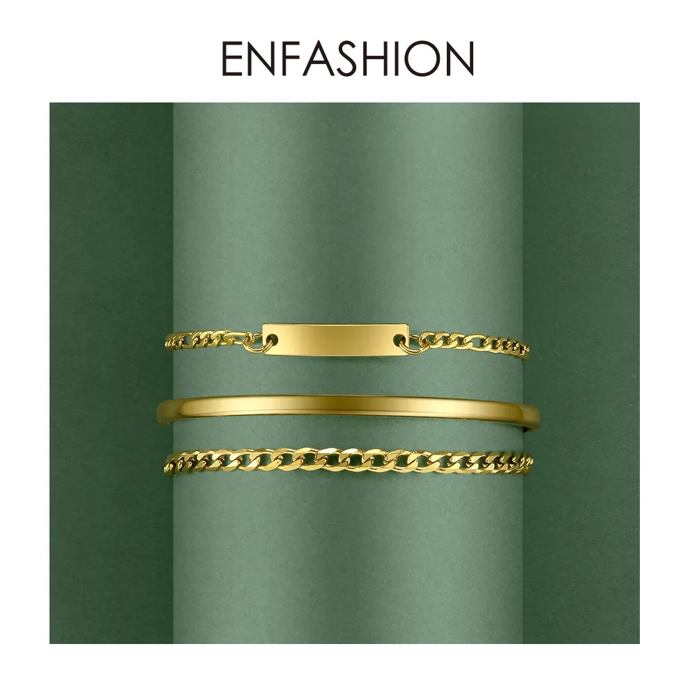 ENFASHION, браслет на запястье, Femme, набор, нержавеющая сталь, браслет на запястье для женщин, мужчин, модные, для пары, ювелирные изделия, Pulsera Hombre B192027 - Окраска металла: Gold color