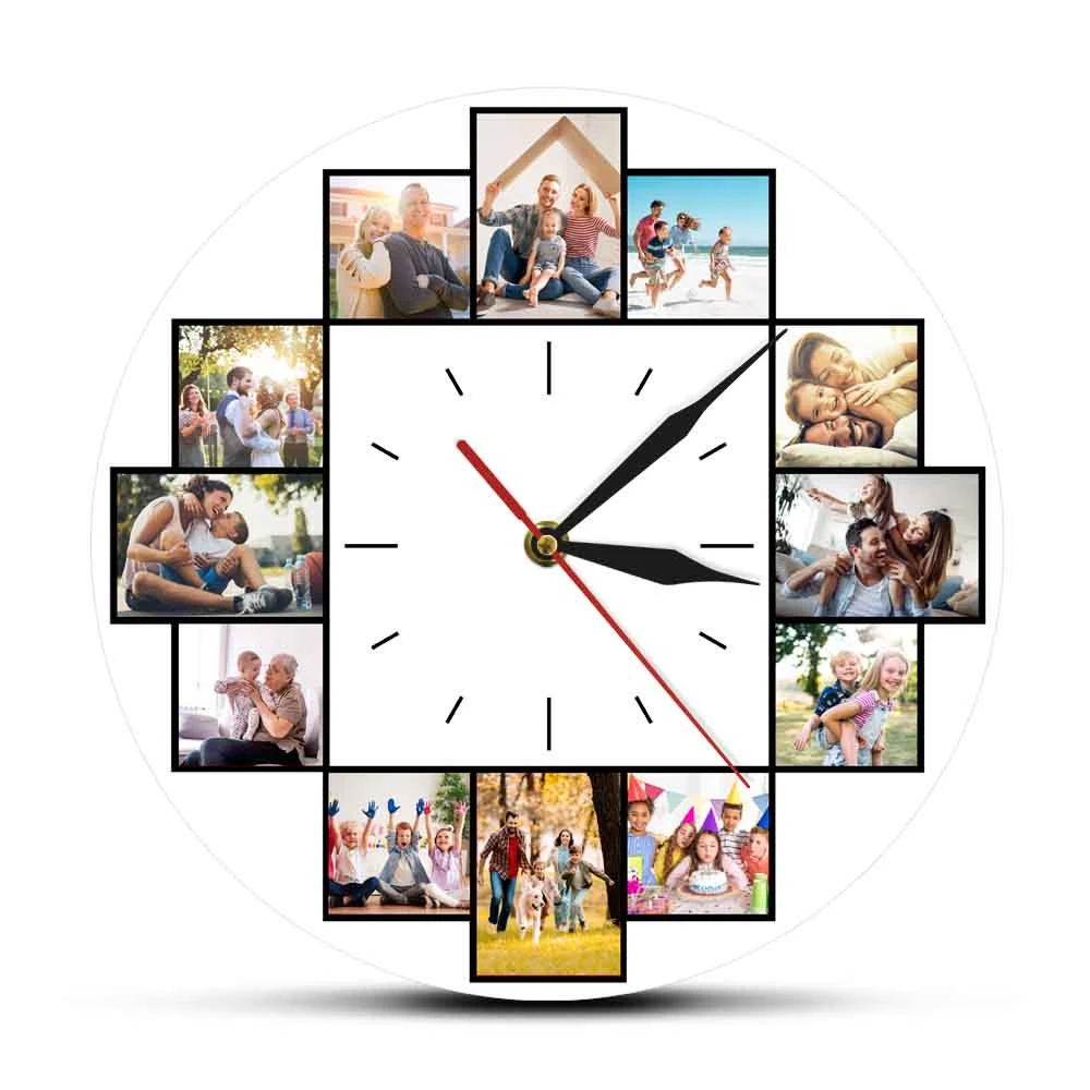 Custom 12 Instagram Family Photos Collage Acrylic Printed Wall Clock Personalized Picture Wall Hanging Watch Housewarming Gift Wall Clocks Aliexpress