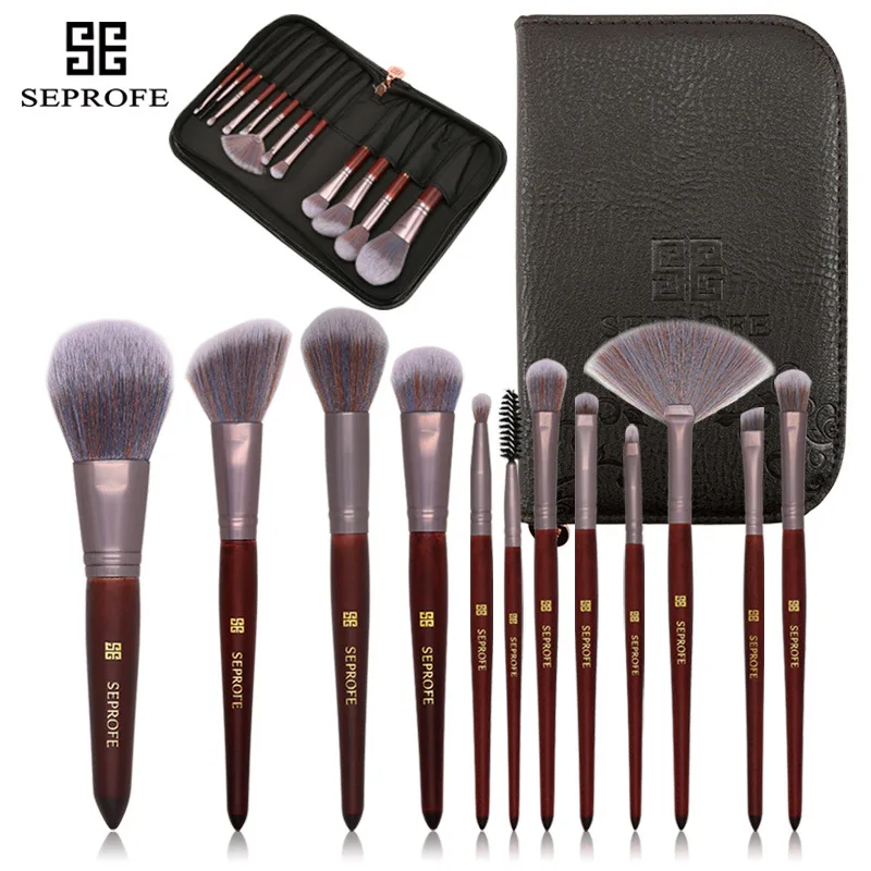 

New online celebrity 12 small grape suit wooden handle complete set of beginners makeup brush set makeup tool wholesale
