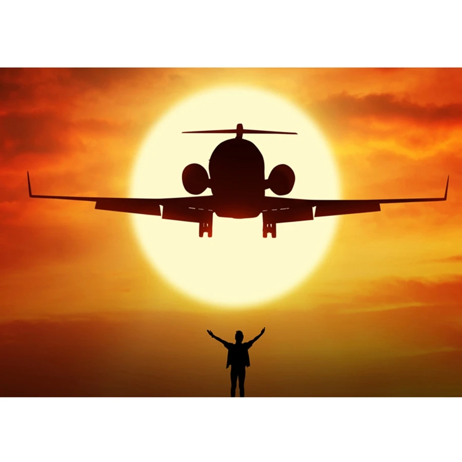 Diamond embroidery Airplane and man silhouette sunset Cross Stitch full square round 5D Diy diamond painting decorations home_副本