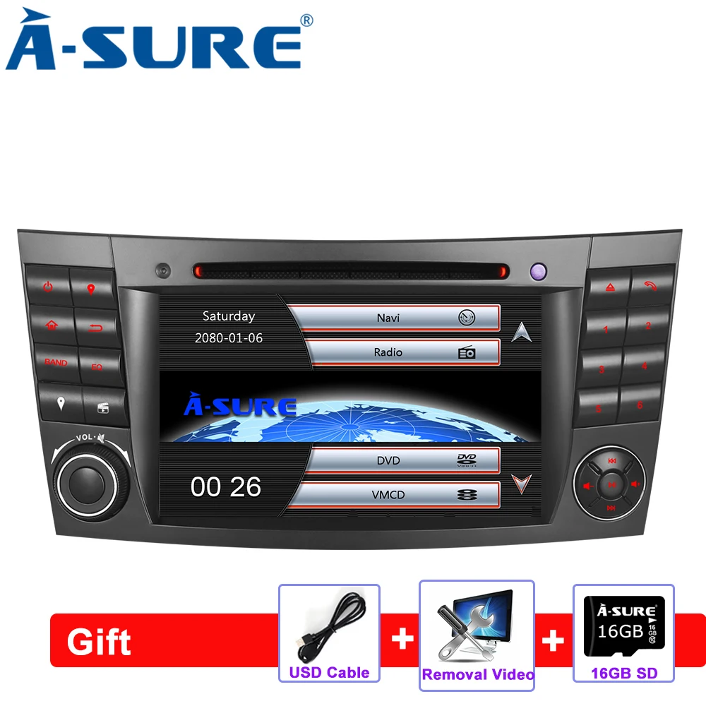 

A-Sure 2 DIN Car Auto Radio DVD Player GPS Navigation For Mercedes-Benz E/CLS/G Class W211 W219 Bluetooth RDS DAB+ Bluetooth SWC