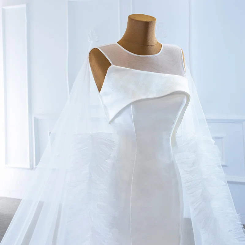J67190 New Jancember Mermaid White Satin Wedding Dress 2020 Watteau Train Tank With Sleeveless O-Neck 6