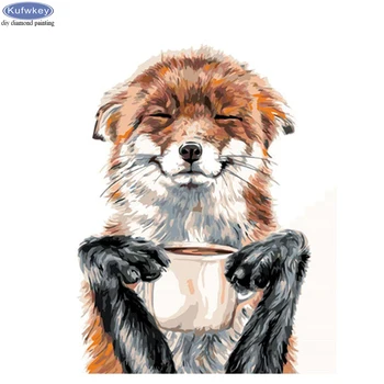 

5d diy diamond painting mosaic Cute animal dog drinking coffee diamond crystal painting full square round diamond embroidery kit