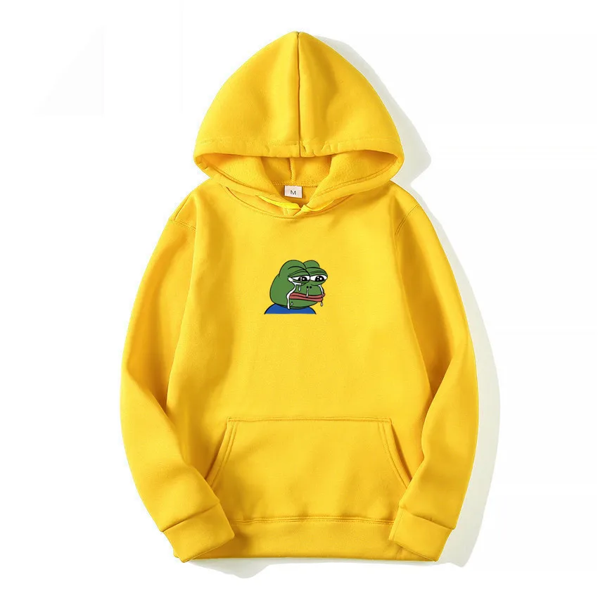 Yellow Pullover Print Sad frog Hoodies Sweatshirt 1