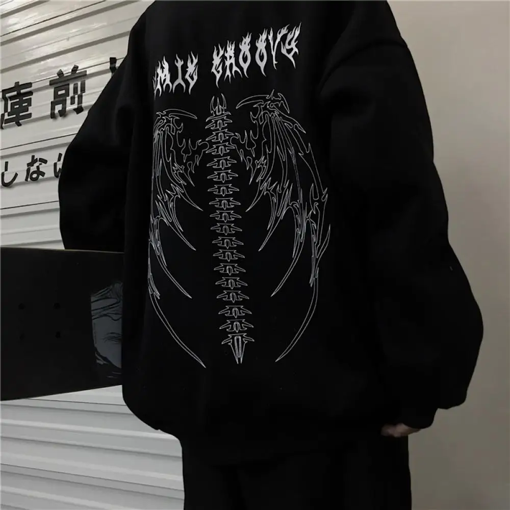 comfy hoodie Gothic Oversized Hoodie Long Sleeve Harajuku Skeleton Sweatshirt Women Y2K Aesthetic Hip Hop Streetwear Vintage Zip Up Clothes fresh hoods