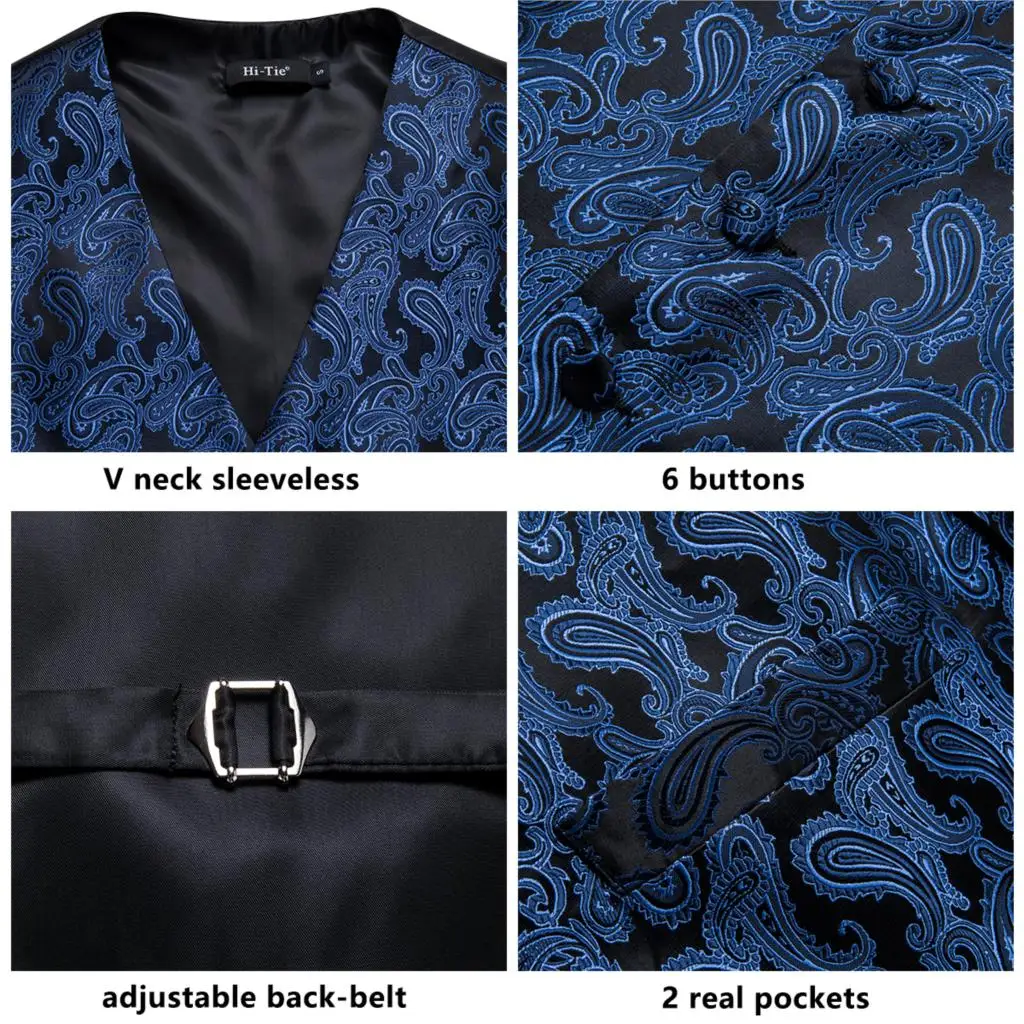 Suit Vest Men Silk Vest Blue V-neck Floral Waistcoat Tuxedo Paisley Tie Set Cufflinsk for Wedding Business Hi-Tie VE-0010 S-XXXL Suit Vest Men Silk Vest Blue V-neck Floral Waistcoat Tuxedo Paisley Tie Set Cufflinsk for Wedding Business Hi-Tie VE-0010 S-XXXL