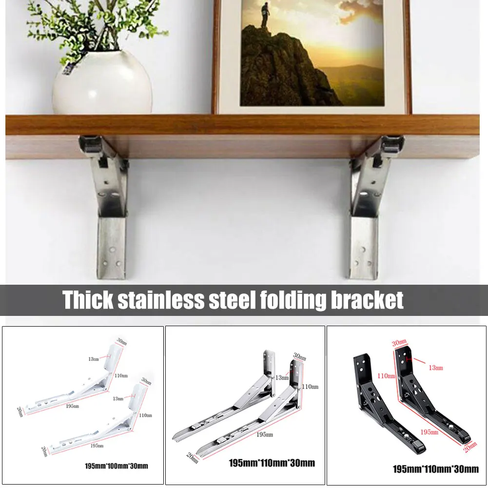 

1 Pair Stainless Steel Folding Table Bracket Shelf Bench Heavy Duty 75KG Load QJS Shop