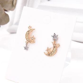 

Asymmetric Moon Star Stud Earrings For Women Gifts Exquisite Crystal Gold Color New Earrings Fashion Jewelry Wholesale