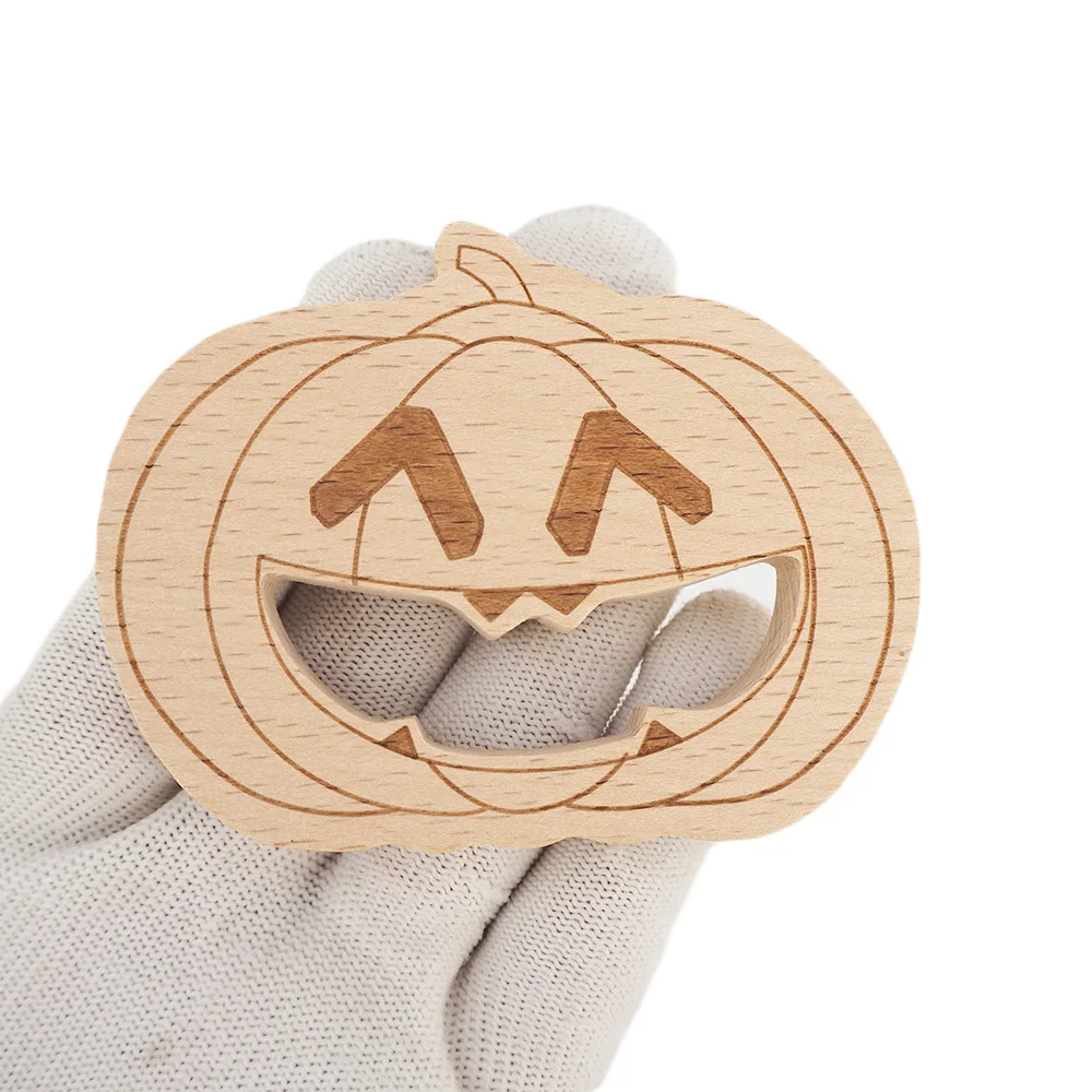 

Chenkai 50pcs Wooden Pumpkin Teether Nature Baby Rattle Grasping Fidget Toy DIY Organic Eco-friendly Wood Gift Accessories