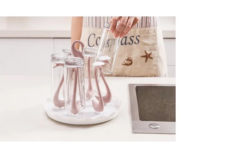 Стеклянный держатель для бутылки в форме лебедя, кухонная полка для сушки, полка для хранения чашек, сушилка для посуды, вешалка, органайзер, подставка