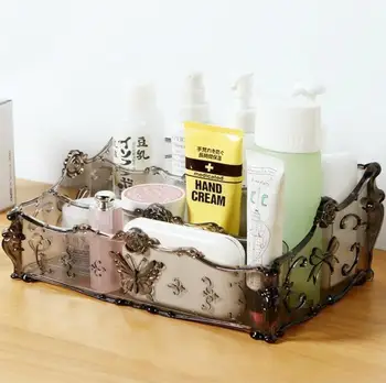 

Transparent Makeup Storage Box, Plastic Three-dimensional Carved Multi-lattice Makeup Finishing Storage Box