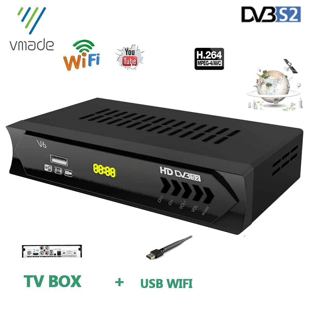 Vmade V6 DVB S2 спутниковый ТВ приемник с USB WIFI декодер тв тюнер H.264 Поддержка youtube