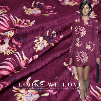 

Exquisite woven version of wine red chrysanthemum soft cotton spring and autumn dresses with custom handmade fabrics