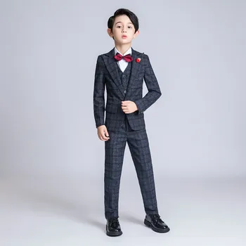 

YuanLu New Boys Suits Wedding Blazer Jacket Kids Suits Formal Costume Lattice Children Clothes British Style