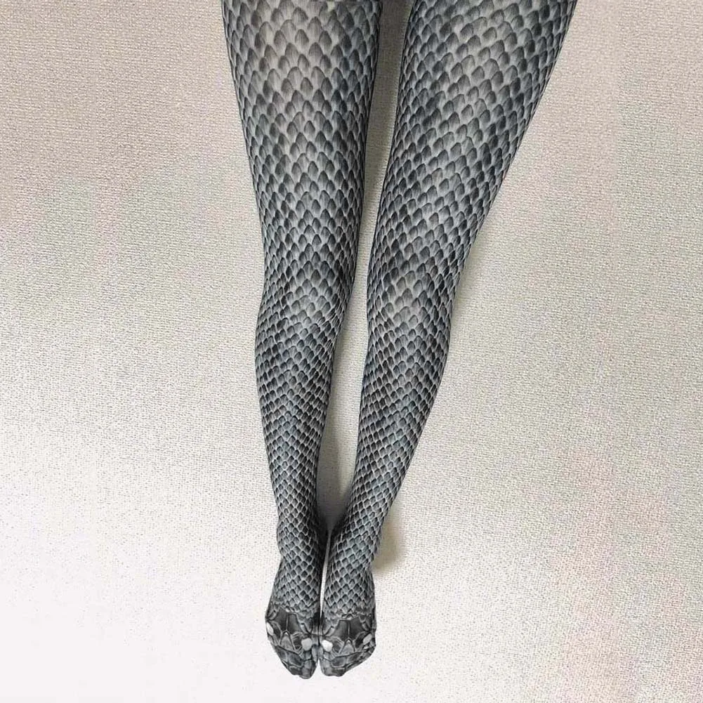 3D носки со змеиным рисунком, чулки, женские колготки, эластичные длинные чулки, имитация змеиной кожи, трусики с рисунком, обтягивающие колготки