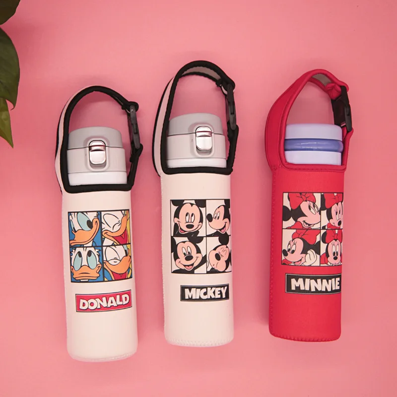 Diseny Mickey Mouse Messenger Strap Water Bottle Protective Cover Insulation Cup Cover Anti-scald Insulation Water Cup Bag