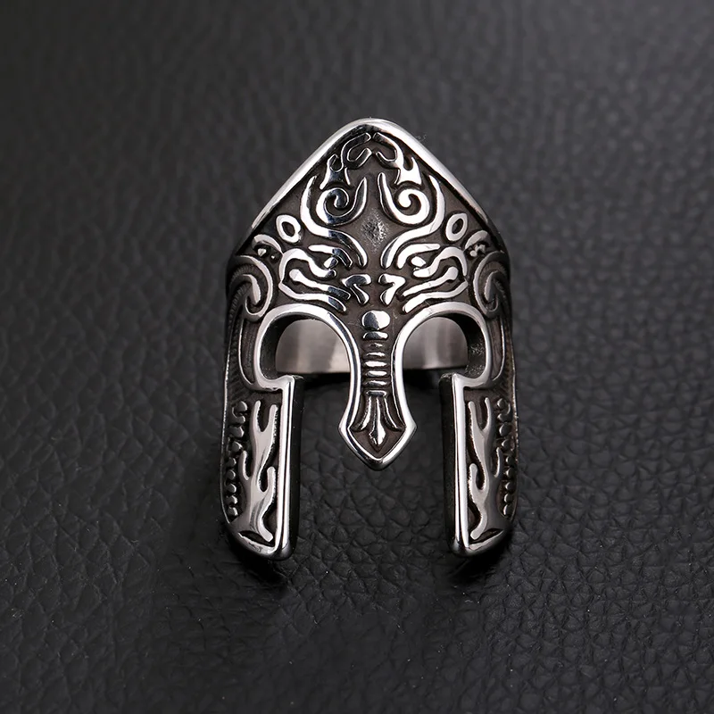 Uomo Viking Warrior Helmet Ring Scandinavo Pagan Norse Rune Spartan Mask Helmet Rings For Men Totem Amuleto Jewelry