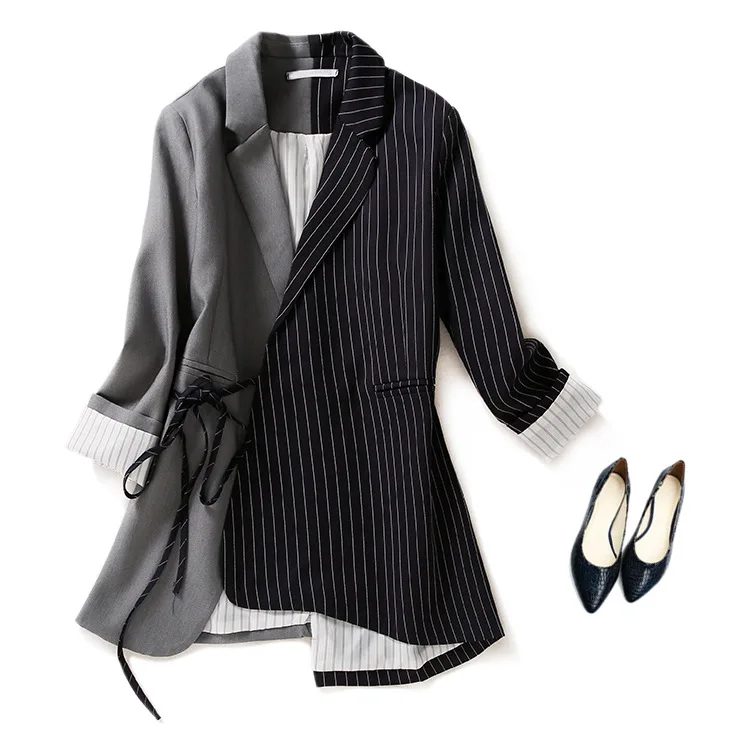 

Gs30 Elegant Able Ol-Style Simple Casual Mixed Colors Stripes Lace-up Slimming Commuting Small Suit Coat Women's