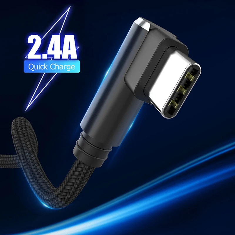 

Micro USB Type C cable 90 Degree 2.4A Fast Charging Type-c Charger data Cord For Samsung S9 S8 Note 9 for Huawei Mate 20 Pro