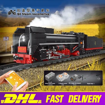 

City Train Power Function Technic QJ Class steam locomotive Electric Railway Train Building Blocks Bricks Toys for Children