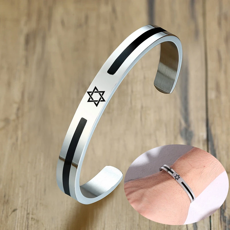 Bangles Bracelets Custom David Stainless-Steel Jewelry Enamel-Cuff Men for Dad Boyfriend