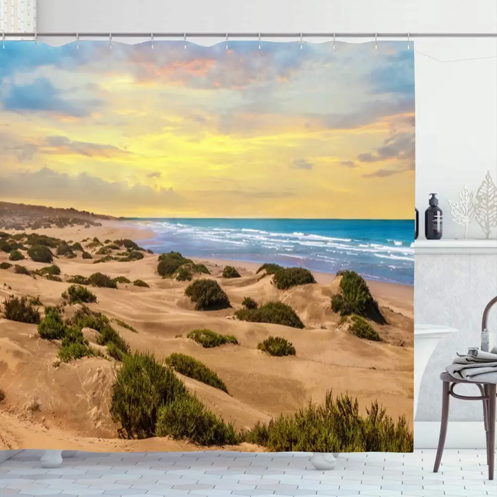 Shower Curtain Set with Hooks 72x72 Sunset Landscape No Sand Agadir Morocco Where Wild Desert Scenic Moroccan Blue Sky Nature | Дом и сад