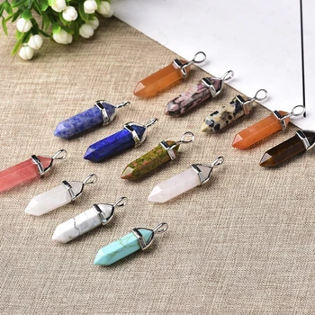 

Wholesale Natural Crystal Hexagonal Column Point Pendant Quartz Jewelry Making Charms Trendy Accessories For Unisex Jewelry Gift