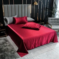 Bonenjoy 1PC Bed Sheet Wine Red Solid Color Smooth Top Sheets for Home Single/Queen/King Size Bed Linen Satin(no pillowcase) 1