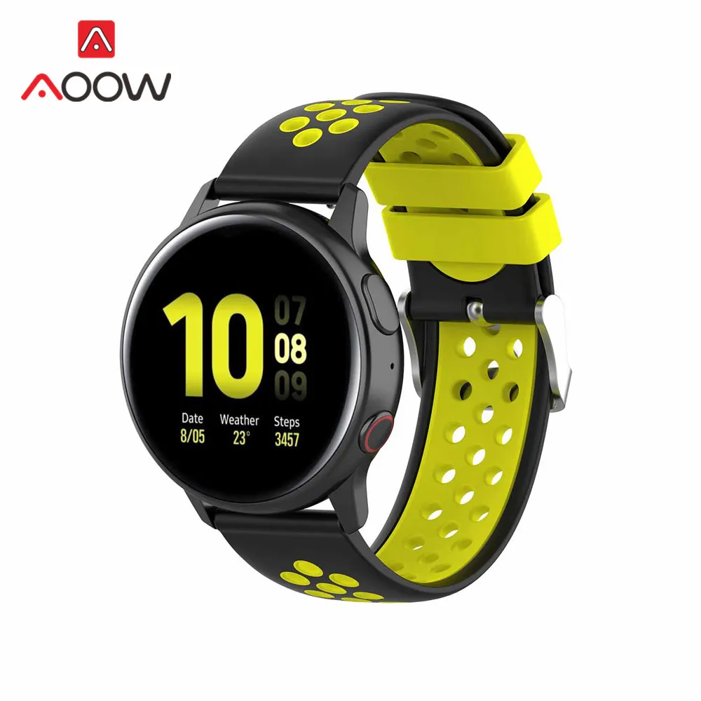 20 мм силиконовый ремешок для samsung Galaxy Watch Active2 40 мм 44 мм gear S2 Huami Amazfit bip с пряжкой и отверстиями спортивный браслет