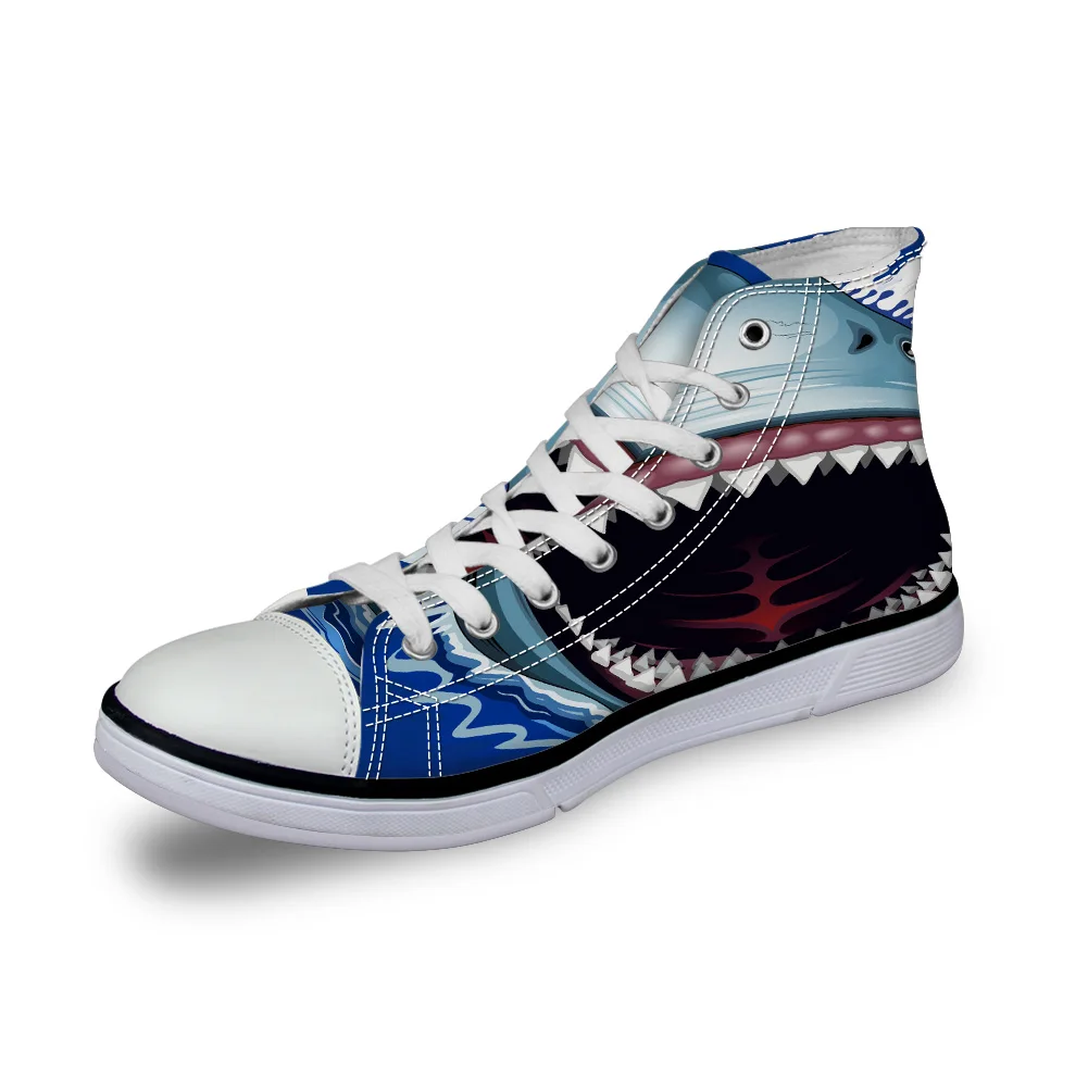 

WHEREISART Women Canvas Shoes Mouth Shark High Top Flats Unisex Vulcanized Shoes Female Casual Shoes Sneakers