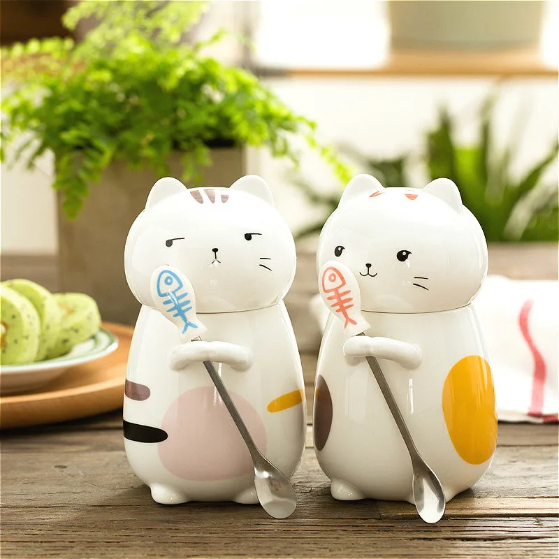 

Cute Ceramics Coffee Cat Mug with Lid Spoon Tea Milk Water Mug Tea Cup Large Capacity Animal Mugs Drinkware Novelty Child Gifts