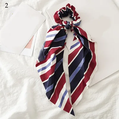 0002 Ponytail scrunchie hair ties Scarf Elastic Hair Rope for Women Hair Bow Ties Scrunchies Hair Bands Flower Print Ribbon Hairbands - Цвет: 0002