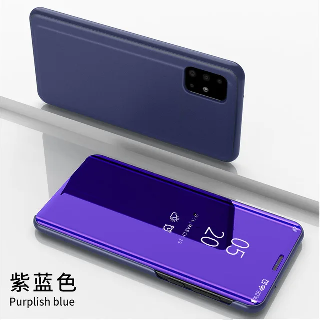 Smart Flip Phone Case For iPhone X XR XS 5 5S SE 7 8 6 6S Plus 11 12 13 Mini Pro Max 2020 Mirror Window Standing Holder Cover Purple