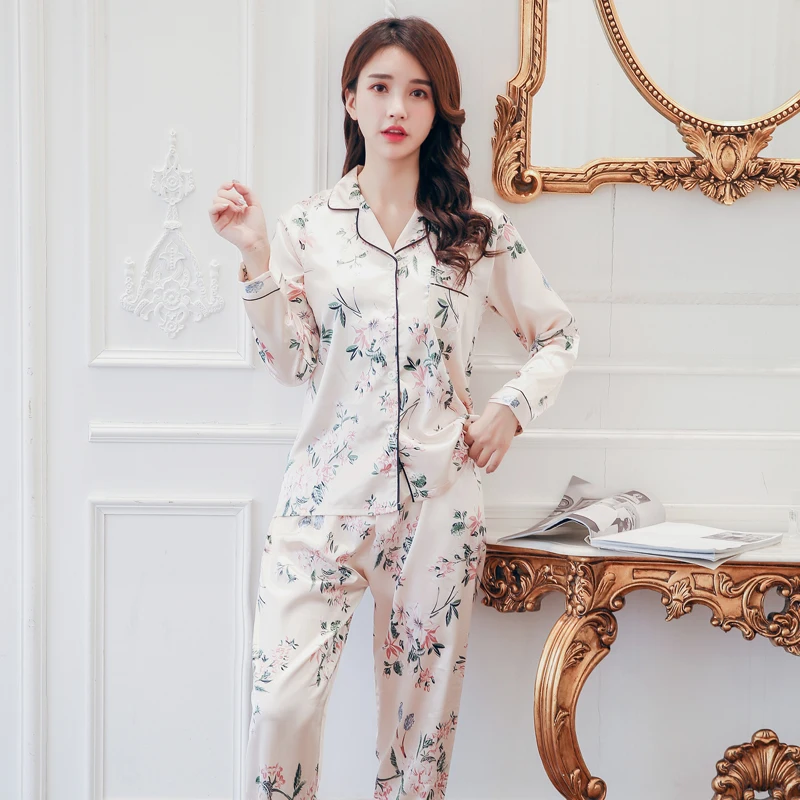 Новая атласная шелковая Женская одежда для сна домашняя костюм модный стиль