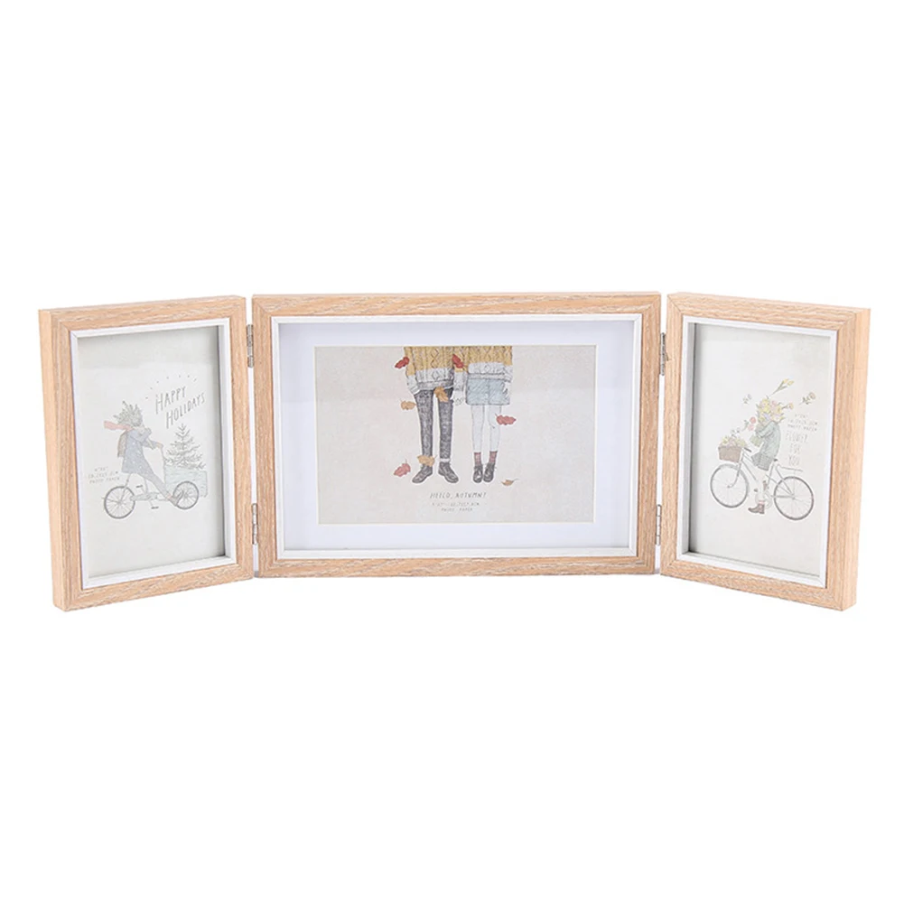 Best Lovers Gallery Living Room Office Ornament Three Folding Home Decorative Baby Display Picture Storage Desktop Wooden Photo Frame
