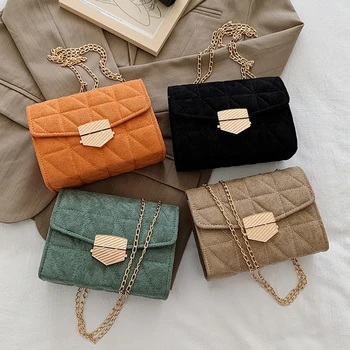 

Casual Woolen Shoulder Bags For Women Female Solid Color Chain Square Bag Travel Small Messenger Crossbody Pouch Handbag Totes