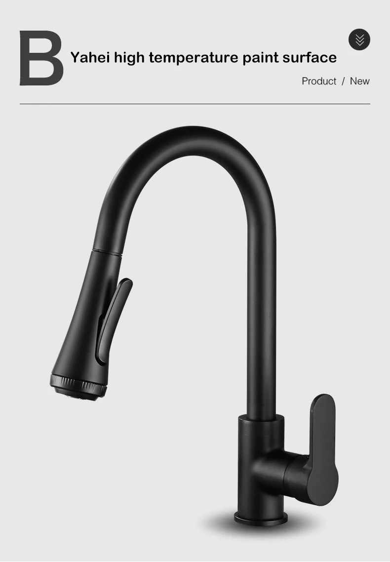 【Ships From：Ru】kitchen faucet four-function hot and cold water faucet 304 stainless steel black pull-out rotating faucet spice rack wall