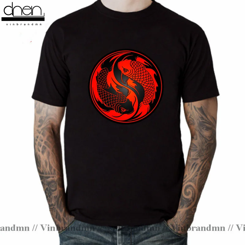 Koi Fish T-Shirt Lucky Birthday Gift Tshirt Koi Carp Fish Magliette Unique China Taiji Style Abbigliamento Yin Yang Top Tees