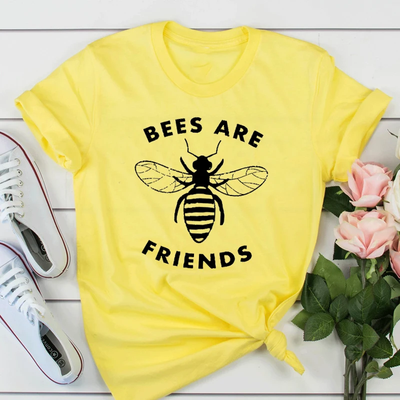 Bees Are Friends, футболка, уличная одежда, хипстер, женская футболка, для девочек, трендовая, защищающая от опыления, рубашки, хлопок, Tumblr, топы, Прямая поставка