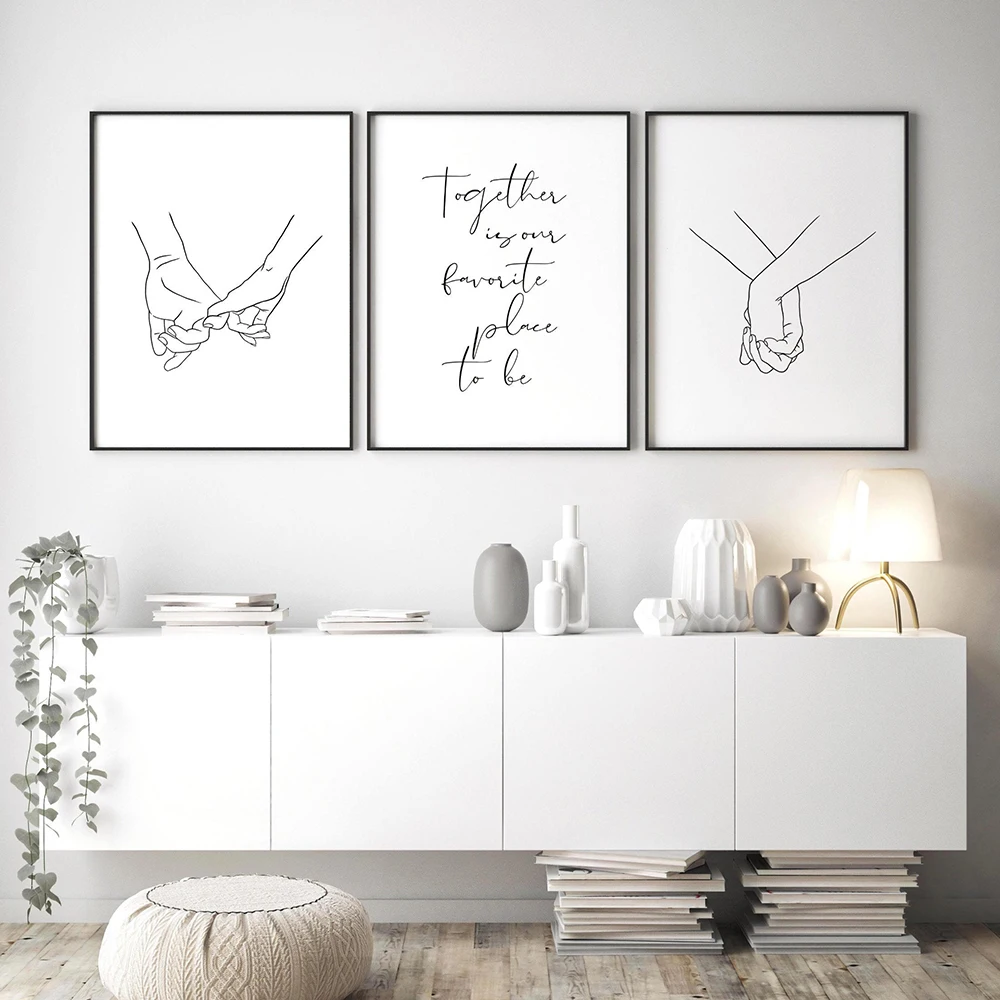 Nordic Poster Black And White Holding Hands Canvas Prints Together Quote Wall Pictures For Living Room Abstract Minimalist Decor | Дом и сад