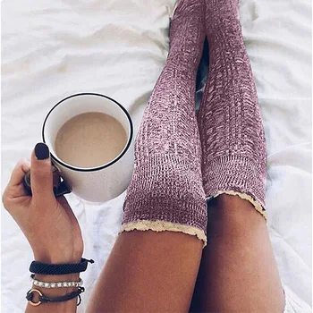 

Fashion Ladies Winter Warm Knee High Lace Socks Women Over Knee Socks Thigh High Thick Lovely Girls Cute Knitting Long Stockings