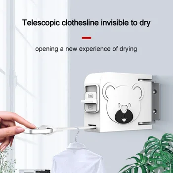 

Punch-free Automatic Retractable Clothesline Indoor Invisible Clothesline with Hanger Hole Drying Rack Balcony Clothes Line